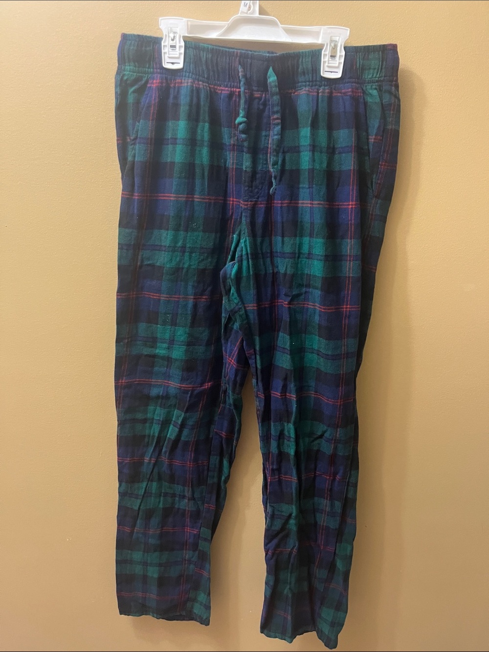 Men's Plaid Lounge Pajama Pants in Green & Navy with Drawstring Waist - Picture 1 of 3
